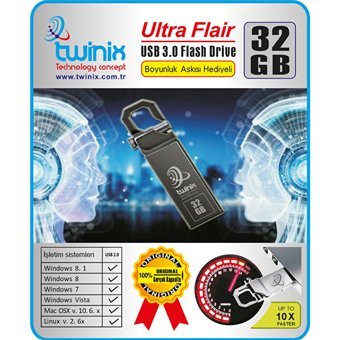Twinix Şifreli USB 2.0 Usb Type-A 32 GB Flash Bellek Siyah Gri