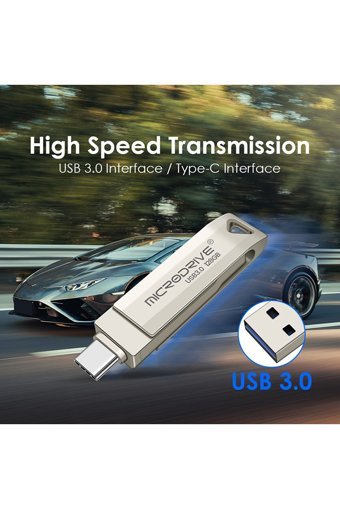 Microdrive Çift Taraflı USB 3.0 Usb Type-C 64 GB Flash Bellek Gümüş