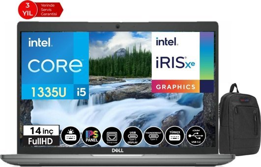 Dell Latitude 5440 DLNN005L54401434 Harici Intel Iris Xe Graphics Eligible Intel Core i5 1335U 8 GB Ram 512 GB SSD 14 inç Full HD Windows 11 Pro Laptop + Çanta