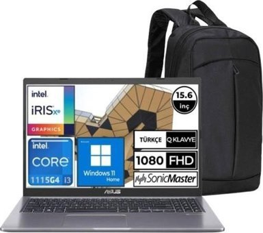 Asus X515EA-BQ868W Harici Intel UHD Graphics Intel Core i3 1115G4 4 GB Ram 256 GB SSD 15.6 inç Full HD Windows 11 Home Laptop + Çanta