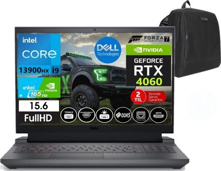 Dell Gaming G15 5530 55302401017006 Harici GeForce RTX 4060 Intel Core i9 13900HX 32 GB DDR5 Ram 2 + 2 TB SSD 15.6 inç Full HD Ubuntu Oyuncu Laptop + Çanta