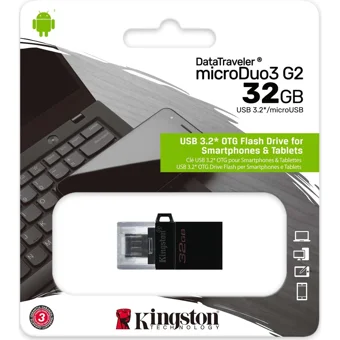 Kingston Data Traveler Microduo3 Gen2 Çift Taraflı USB 3.2 Usb Type-A Micro-A 32 GB Flash Bellek Siyah