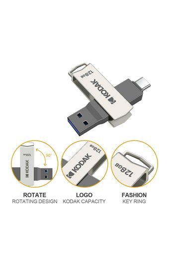 Kodak K273 USB 3.2 Usb Type-C 128 GB Flash Bellek Gri