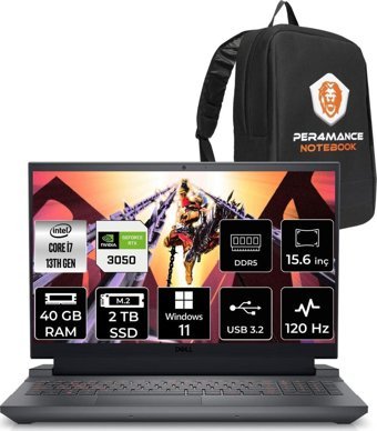 Dell Gaming G15 5530 G55302401005U Harici GeForce RTX 3050 Intel Core i7 13650HX 40 GB Ram 2 + 2 TB SSD 15.6 inç Full HD Windows 11 Pro Oyuncu Laptop + PER4 Çanta