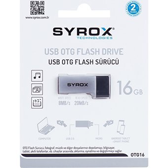 Syrox SYX-OTG Mini Çift Taraflı USB 2.0 Micro Usb 16 GB Flash Bellek Gümüş