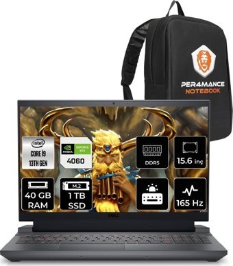 Dell Gaming G15 5530 G55302401017U Harici GeForce RTX 4060 Intel Core i9 13900HX 40 GB Ram 1 TB SSD 15.6 inç Full HD FreeDos Oyuncu Laptop + PER4 Çanta