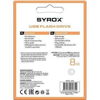Syrox ST8 Style Desing USB 2.0 Usb Type-A 8 GB Flash Bellek Gri