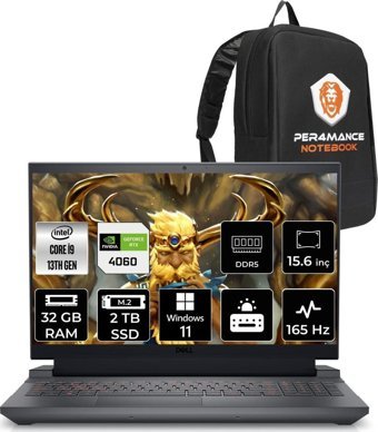 Dell Gaming G15 5530 G55302401017U Harici GeForce RTX 4060 Intel Core i9 13900HX 32 GB Ram 2 + 2 TB SSD 15.6 inç Full HD Windows 11 Pro Oyuncu Laptop + PER4 Çanta