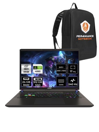 MSI Vector 17 HX A14VFG-228TR Harici GeForce RTX 4060 Intel Core i9 14900HX 24 GB Ram 512 GB SSD 17 inç QHD+ FreeDos Oyuncu Laptop + PER4 Çanta