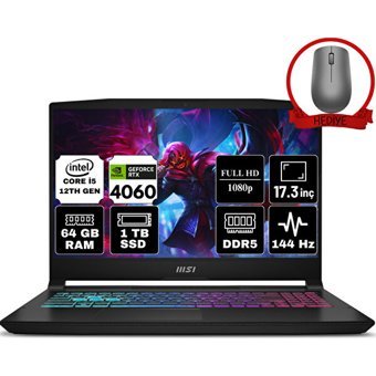 MSI Katana 17 B12VFK-1031XTR-A7 Dahili GeForce RTX 4060 Intel Core i5 12450H 64 GB DDR5 Ram 1 TB SSD 17.3 inç Full HD FreeDos Oyuncu Laptop + Anzar Mouse
