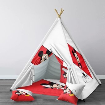 Instababyrooms 71 2-4 Yaş Üçgen Kızılderili Kız Mickey Mouse Oyun Çadırı Kırmızı