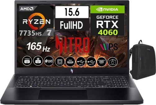 Acer Nitro V15 ANV15-41 NHQSFEY00313 Harici GeForce RTX 4060 AMD Ryzen 7 7735HS 8 GB DDR5 Ram 512 GB SSD 15.6 inç Full HD FreeDos Oyuncu Laptop + Zetta Çanta