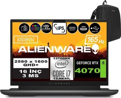 Dell Alienware M16 R1 AWM16I7X70WP02 Harici GeForce RTX 4070 Intel Core i7 13700HX 16 GB DDR5 Ram 1 TB SSD 16 inç QHD+ Windows 11 Pro Oyuncu Laptop