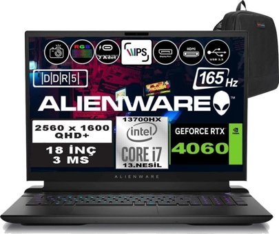 Dell Alienware M18 R1 AWM18 R1I7X80WP08 Harici GeForce RTX 4060 Intel Core i7 13700HX 32 GB DDR5 Ram 4 TB SSD 18 inç QHD+ Windows 11 Pro Oyuncu Laptop