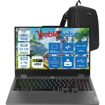Lenovo LOQ 15IAX9 883GS007XTRF04 Harici GeForce RTX 4060 Intel Core i5 12450HX 32 GB DDR5 Ram 2 + 2 TB SSD 15.6 inç Full HD FreeDos Oyuncu Laptop + Zetta Çanta