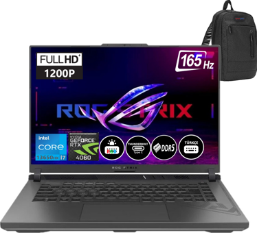 Asus ROG Strix G16 BMG614JVN315725 Harici GeForce RTX 4060 Intel Core i7 13650HX 64 GB DDR5 Ram 512 GB SSD 16 inç Full HD Windows 11 Pro Oyuncu Laptop + Zetta Çanta