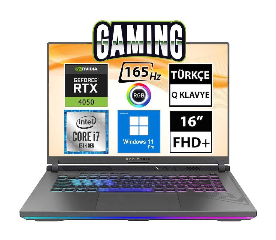 Asus ROG Strix G16 G614JU-N3196A14 Harici GeForce RTX 4050 Intel Core i7 13650HX 64 GB Ram 1 TB SSD 16 inç Full HD Windows 11 Pro Oyuncu Laptop
