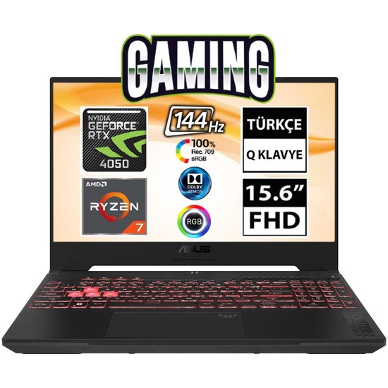 Asus Tuf Gaming A15 FA507NU FA507NUW03 Harici GeForce RTX 4050 AMD Ryzen 7 7735HS 8 GB Ram 1 TB SSD 15.6 inç Full HD Windows 11 Home Oyuncu Laptop