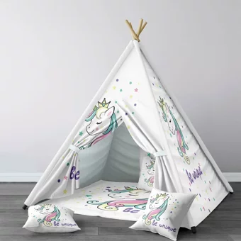 Tugu Home Baby 103 Üçgen Kızılderili Kız Unicorn Oyun Çadırı Beyaz
