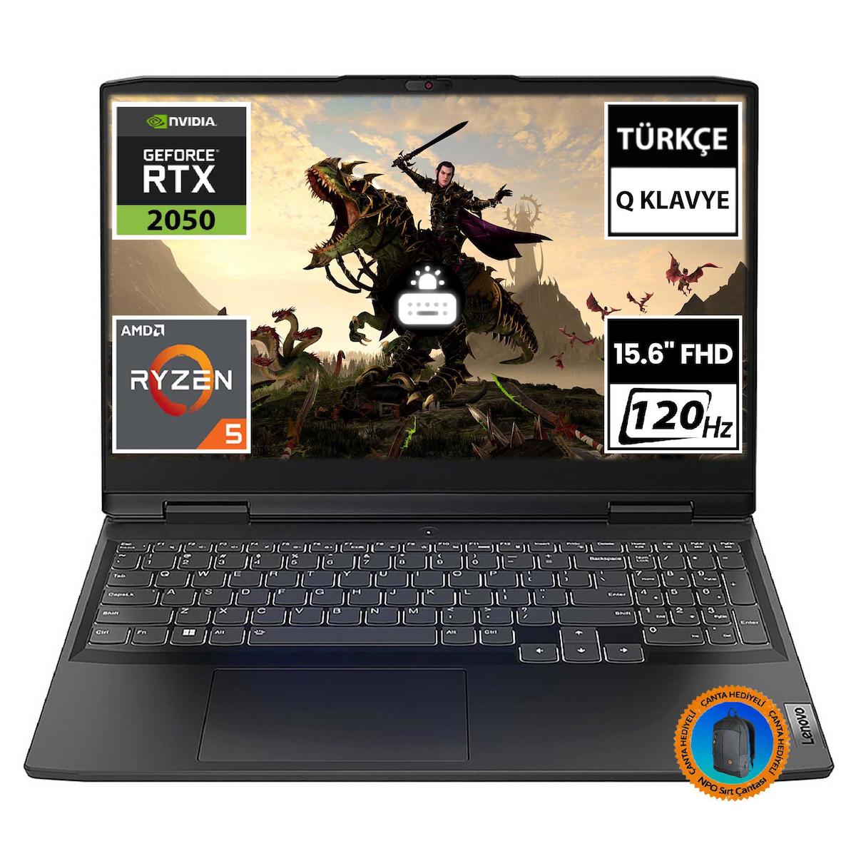Lenovo IdeaPad Gaming 3 82SB00SBTX01 CNT002 Harici GeForce RTX 2050 AMD Ryzen 5 7535HS 8 GB Ram 1 TB SSD 15.6 inç Full HD FreeDos Oyuncu Laptop