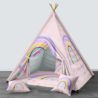 Tugu Home Baby 1461 3-9 Yaş Üçgen Kızılderili Erkek Gökkuşağı Oyun Çadırı Pembe