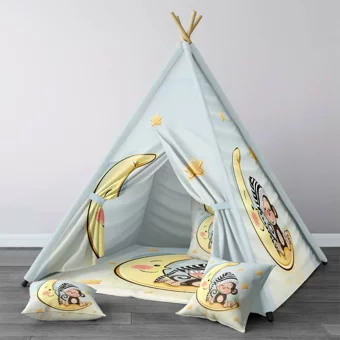 Tugu Home Baby 315 Üçgen Kızılderili Erkek Uyku Oyun Çadırı Mavi