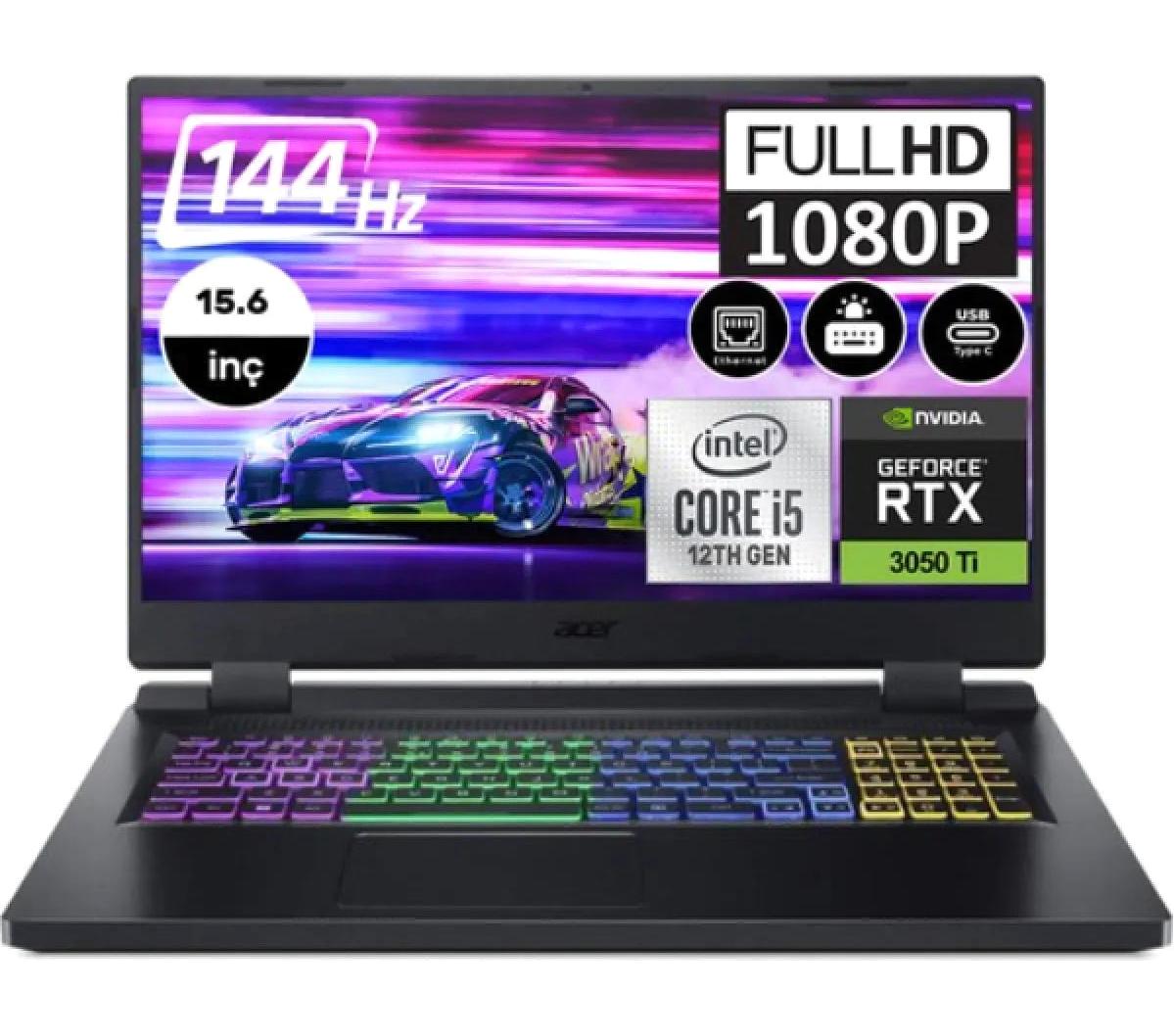 Acer Nitro 5 AN515-58 NH.QFLEY.001 Harici GeForce RTX 3050 Tİ Intel Core i5 12500H 16 GB Ram 2 + 2 TB SSD 15.6 inç Full HD Windows 11 Home Oyuncu Laptop