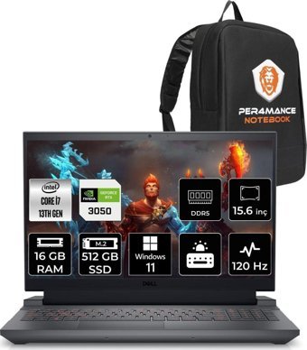Dell G15 5530 G55302401005H Harici GeForce RTX 3050 Intel Core i7 13650HX 16 GB Ram 512 GB SSD 15.6 inç Full HD Windows 11 Pro Oyuncu Laptop + PER4 Çanta