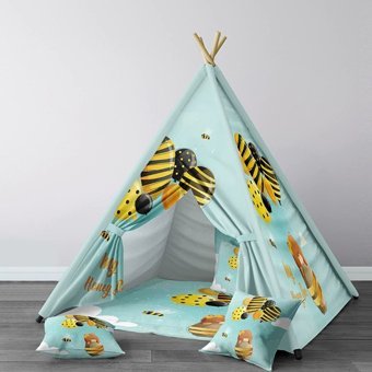 Instababyrooms 220 2-4 Yaş Üçgen Kızılderili Unisex Bal Arılı Oyun Çadırı Mavi