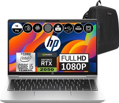 HP Probook 440 G10 8A568EAF09 Harici GeForce RTX 2050 Intel Core i5 1335U 32 GB Ram 256 GB SSD 14 inç Full HD FreeDos Oyuncu Laptop + Weblegelsin Çanta