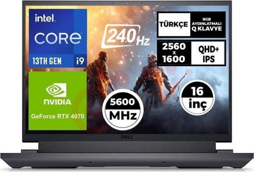 Dell G16 7630 Harici GeForce RTX 4070 Intel Core i9 13900HX 64 GB Ram 2 + 4 TB SSD 16 inç QHD FreeDos Oyuncu Laptop