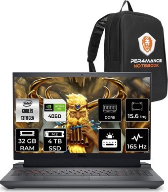 Dell Gaming G15 5530 G55302401017U Harici GeForce RTX 4060 Intel Core i9 13900HX 32 GB Ram 4 TB SSD 15.6 inç Full HD FreeDos Oyuncu Laptop + PER4 Çanta