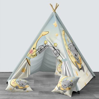 Het Concept 8 Üçgen Kızılderili Unisex Ayıcıklı Oyun Çadırı Beyaz