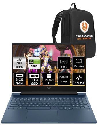 HP Victus 15 8U844EA Harici GeForce RTX 4060 Intel Core i7 13700H 8 GB Ram 1 TB SSD 15.6 inç Full HD Windows 11 Home Oyuncu Laptop + PER4 Çanta