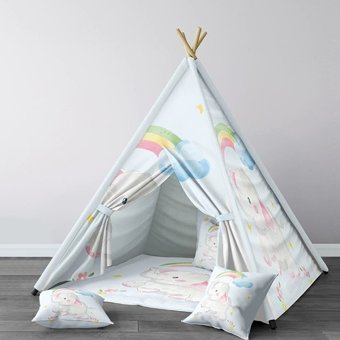 Instababyrooms 174 2-4 Yaş Üçgen Kızılderili Unisex Filli Oyun Çadırı Mavi