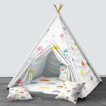 Tugu Home Baby 1486 3-9 Yaş Üçgen Kızılderili Kız Bulutlu Oyun Çadırı Beyaz