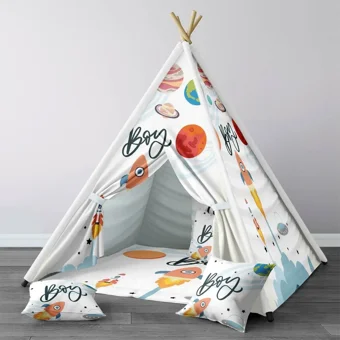 Tugu Home Baby 1355 3-9 Yaş Üçgen Kızılderili Erkek Gezegenler Oyun Çadırı Beyaz