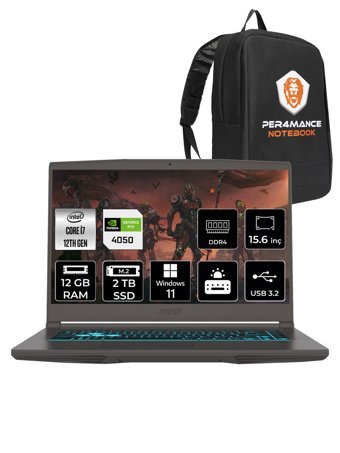 MSI Thin 15 12VE-1892XTR Harici GeForce RTX 4050 Intel Core i7 12650H 12 GB Ram 2 + 2 TB SSD 15.6 inç Full HD Windows 11 Pro Oyuncu Laptop + PER4 Çanta