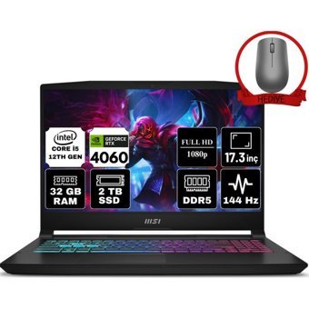MSI Katana 17 B12VFK-1031XTR-A5 Dahili GeForce RTX 4060 Intel Core i5 12450H 32 GB DDR5 Ram 2 + 2 TB SSD 17.3 inç Full HD FreeDos Oyuncu Laptop + Anzar Mouse