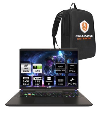 MSI Vector 17 HX A14VFG-228TR Harici GeForce RTX 4060 Intel Core i9 14900HX 8 GB Ram 1 TB SSD 17 inç QHD+ Windows 11 Home Oyuncu Laptop + PER4 Çanta