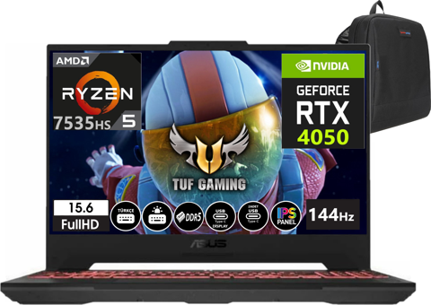 Asus TUF Gaming A15 FA507NU-LP14026 Harici GeForce RTX 4050 AMD Ryzen 5 7535HS 64 GB Ram 1 TB SSD 15.6 inç Full HD Windows 11 Home Oyuncu Laptop + Zetta Çanta