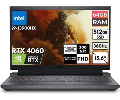 Dell Gaming G15 5530 G155530017U BT47 Harici GeForce RTX 4060 Intel Core i9 13900HX 64 GB Ram 512 GB SSD 15.6 inç Full HD FreeDos Oyuncu Laptop