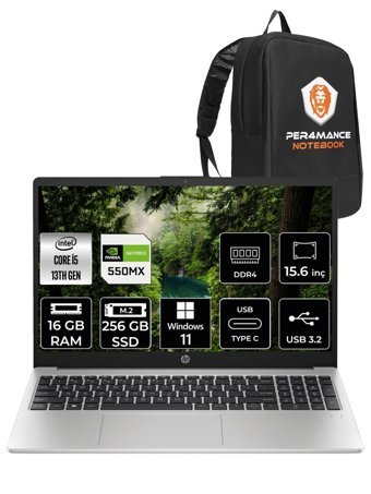 HP 250 G10 8A539EA Harici GeForce MX 550 Intel Core i5 1335U 16 GB Ram 256 GB SSD 15.6 inç Full HD Windows 11 Pro Oyuncu Laptop + PER4 Çanta