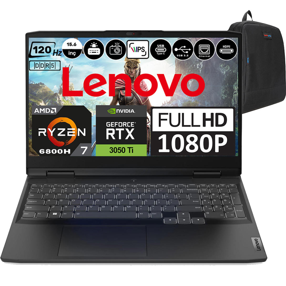 Lenovo Ideapad Gaming 3 15ARH7 82SB00X6TXF07 Harici GeForce RTX 3050 Tİ AMD Ryzen 7 6800H 32 GB Ram 2 + 2 TB SSD 15.6 inç Full HD FreeDos Oyuncu Laptop + Zetta Çanta