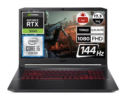 Acer Nitro NH.QF7EY.001 Harici GeForce RTX 3060 Intel Core i5 11400H 16 GB Ram 512 GB SSD 17.3 inç Full HD FreeDos Oyuncu Laptop