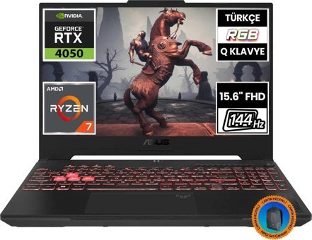 Asus TUF Gaming A15 FA507NU-LP030A6-CNT007 Harici GeForce RTX 4050 AMD Ryzen 7 7735HS 32 GB Ram 512 GB SSD 15.6 inç Full HD FreeDos Oyuncu Laptop
