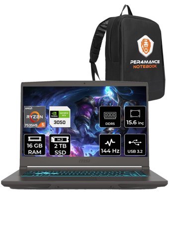 MSI Thin A15 B7UC-077XTR Harici GeForce RTX 3050 AMD Ryzen 5 7535HS 16 GB Ram 2 + 2 TB SSD 15.6 inç Full HD FreeDos Oyuncu Laptop + PER4 Çanta