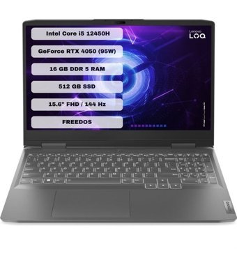 Lenovo LOQ 15IRH8 82XV00FYTX Harici GeForce RTX 4050 Intel Core i5 12450H 16 GB Ram 512 GB SSD 15.6 inç Full HD FreeDos Oyuncu Laptop
