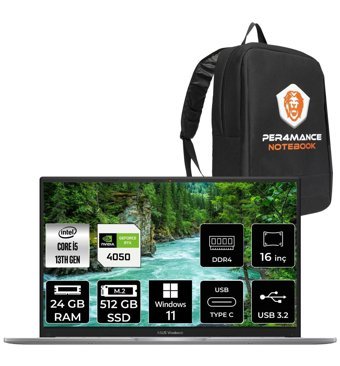 Asus Vivobook 16X N1166 Harici GeForce RTX 4050 Intel Core i5 13500H 24 GB Ram 512 GB SSD 16 inç WUXGA Windows 11 Home Oyuncu Laptop + PER4 Çanta
