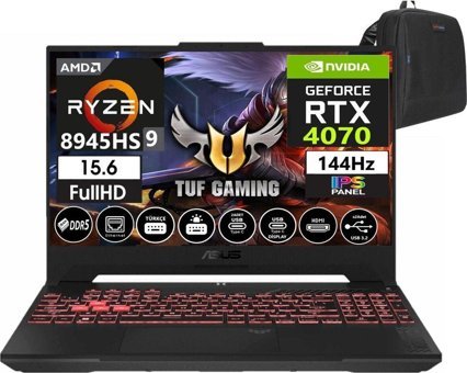 Asus Tuf Gaming A15 8945HS FA507UI-LP12026 Harici GeForce RTX 4070 AMD Ryzen 9 8945HS 64 GB Ram 1 TB SSD 15.6 inç Full HD Windows 11 Home Oyuncu Laptop + Zetta Çanta